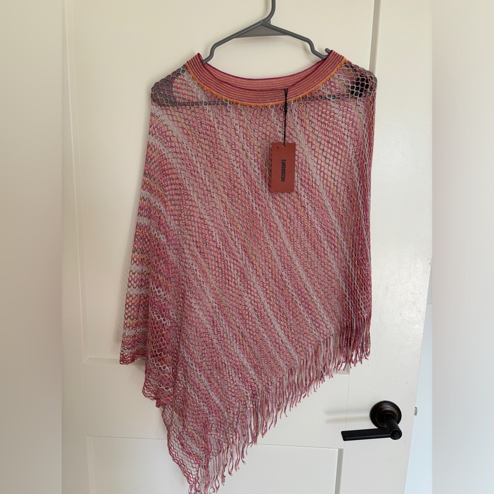 Missoni crochet fringe metallic poncho